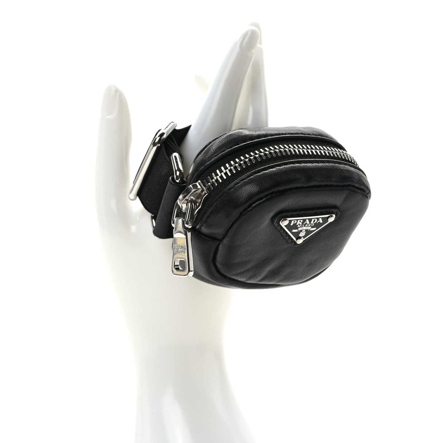 Nappa Re-Nylon Metal Triangle Logo Mini Arm Pouch Black