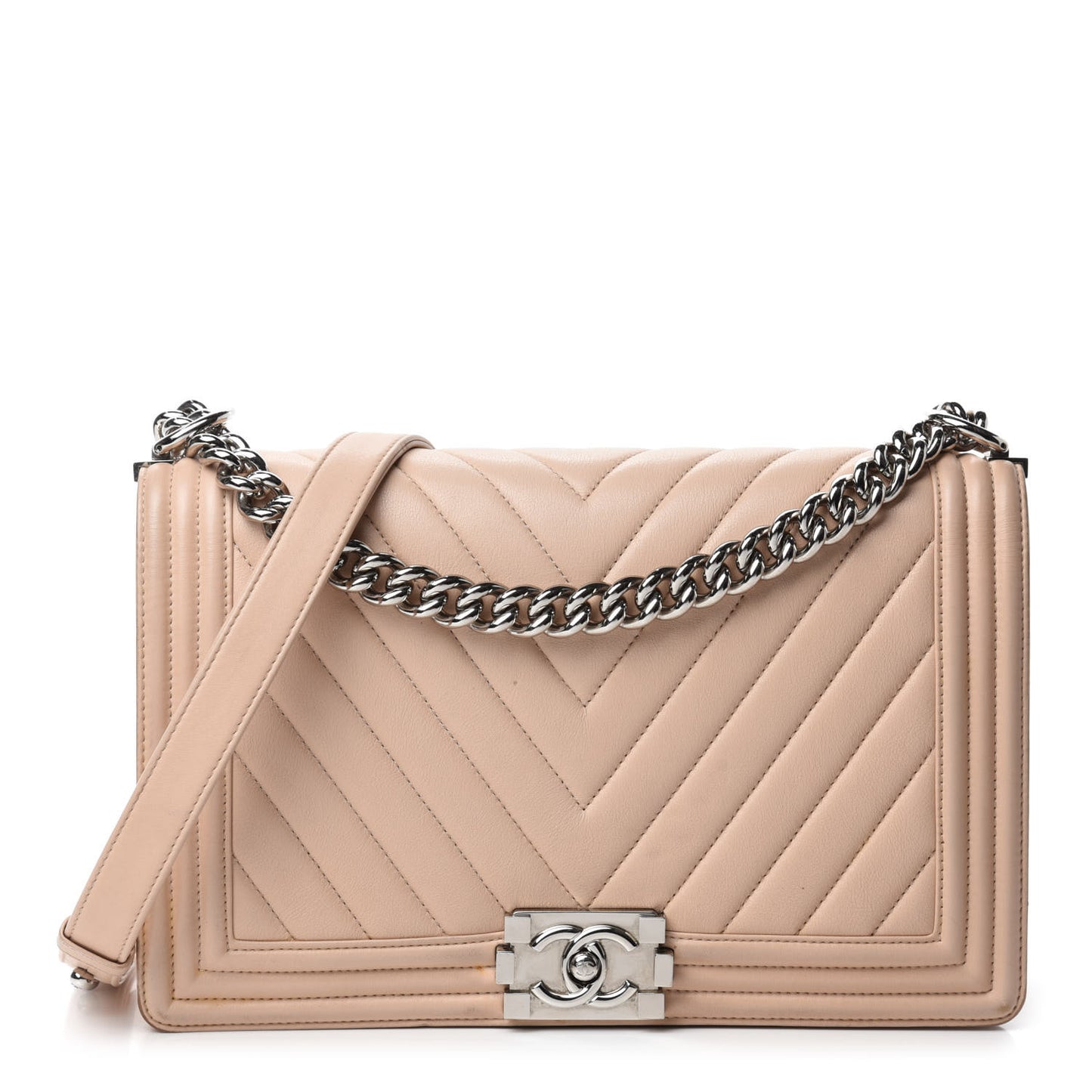 Calfskin Chevron Quilted New Medium Boy Flap Light Pink