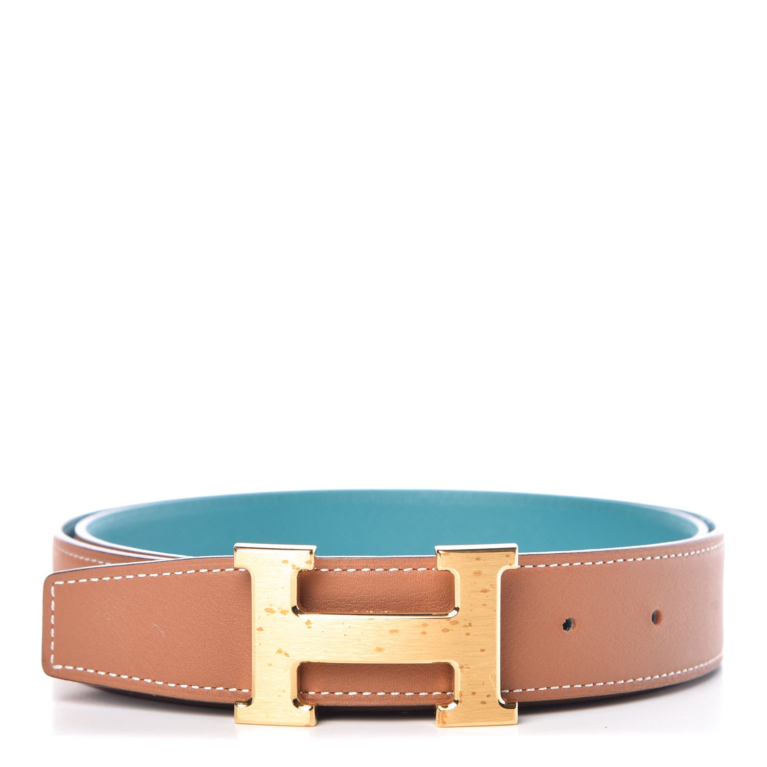 Hermes Swift Epsom 32mm H Belt 95 Gold Bleu Paon 1 of 8