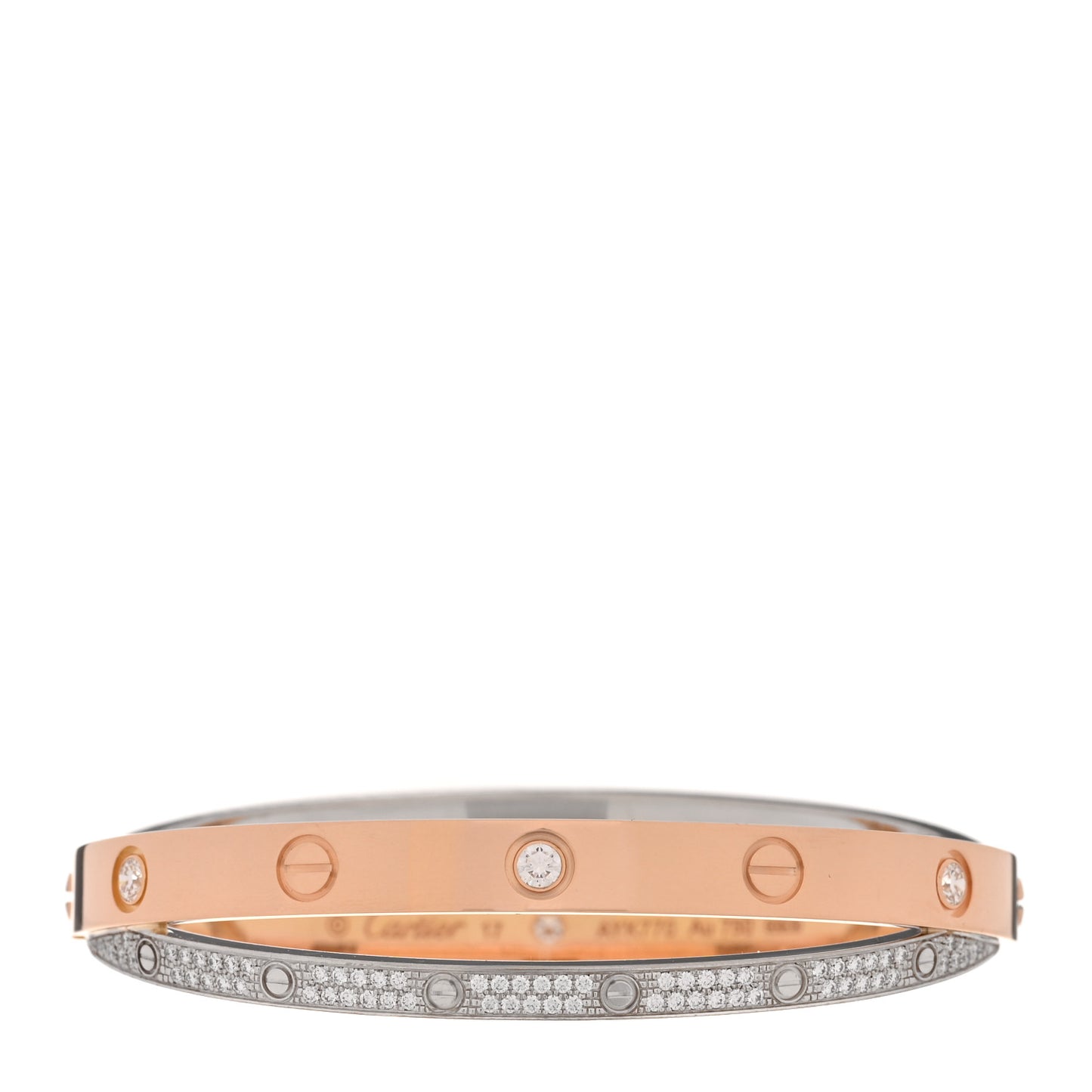 18K Pink White Gold Diamond Double LOVE Paved Bracelet 17