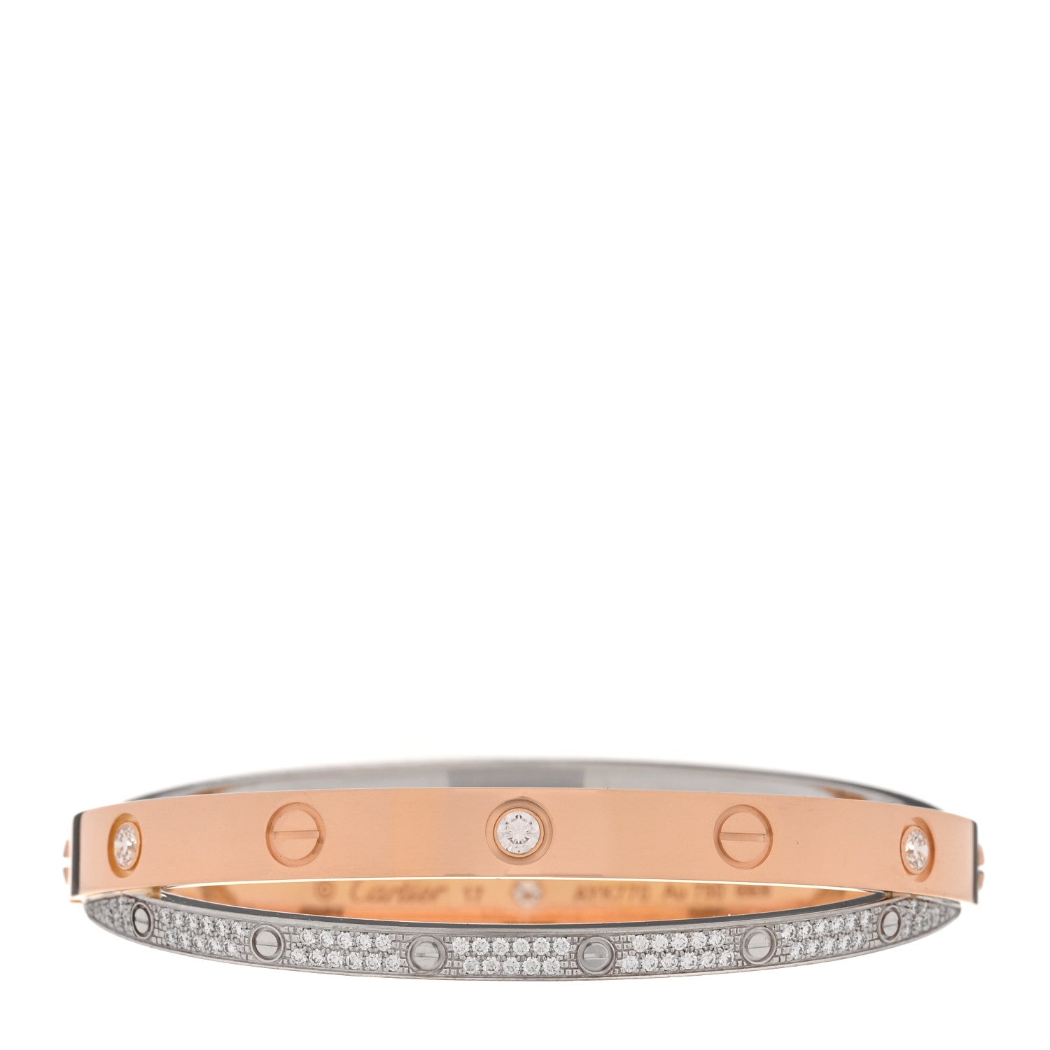 Cartier 18K Pink White Gold Diamond Double LOVE Paved Bracelet 17 1 of 9