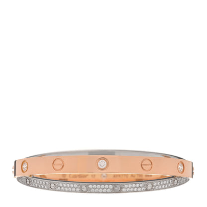 Cartier 18K Pink White Gold Diamond Double LOVE Paved Bracelet 17 1 of 9
