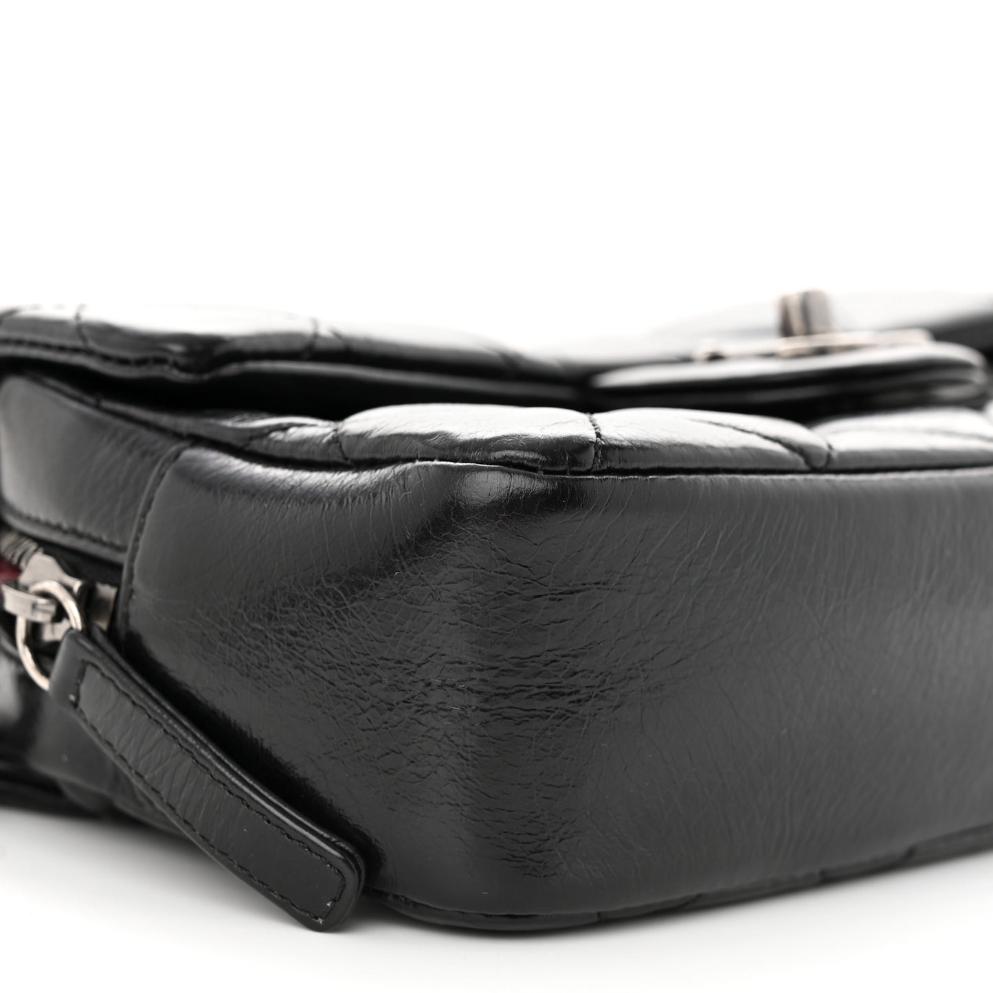 Glazed Calfskin Quilted Small Duo Color Flap Black