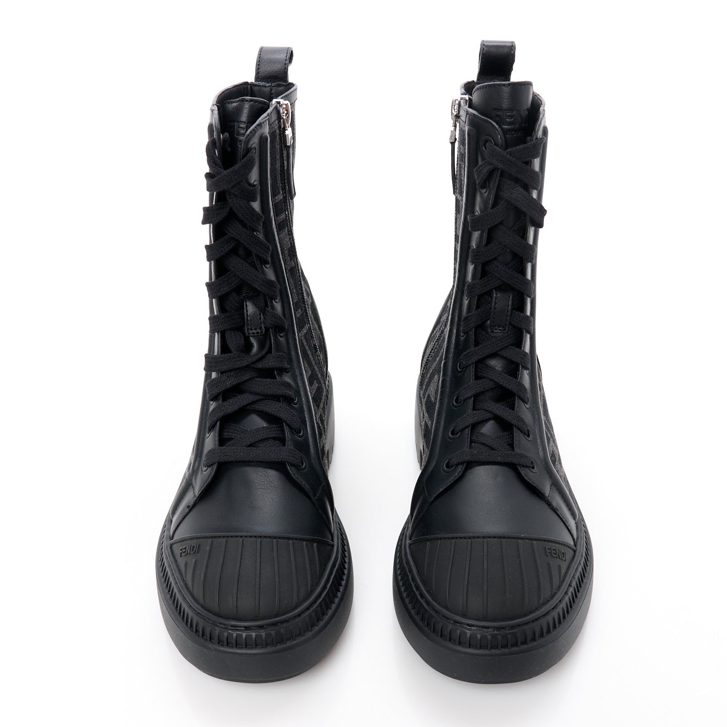 Fabric Jacquard Vitello FF Domino 50mm Biker Boots 38 Black Asfalto