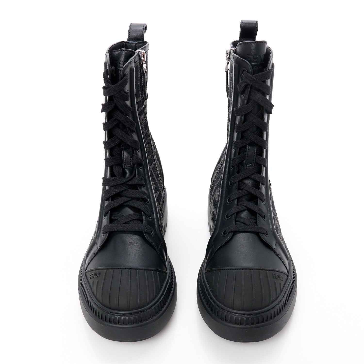 Fendi Fabric Jacquard Vitello FF Domino 50mm Biker Boots 38 Black Asfalto 2 of 8