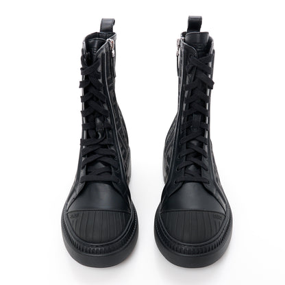 Fendi Fabric Jacquard Vitello FF Domino 50mm Biker Boots 38 Black Asfalto 2 of 8