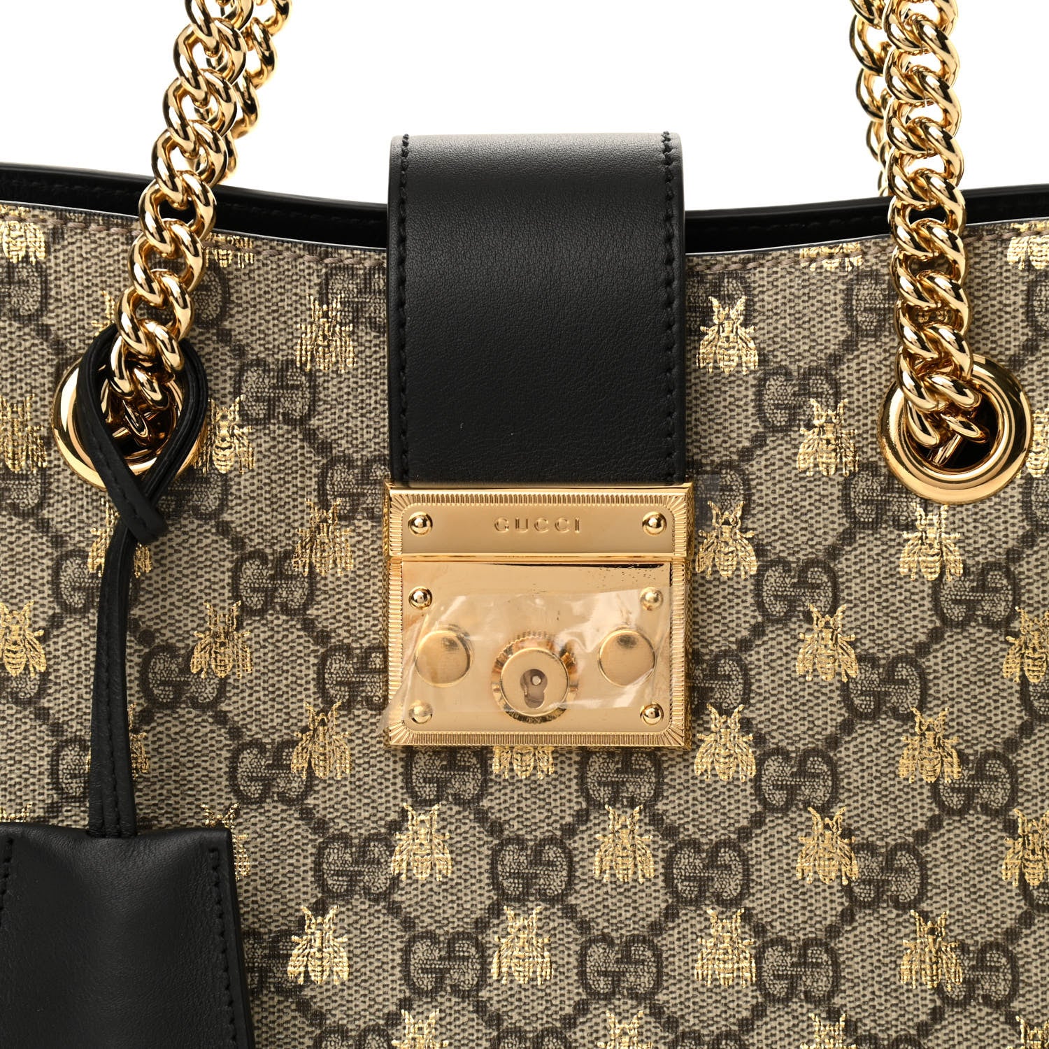 Gucci GG Supreme Monogram Bees Small Padlock Tote Beige Oro Black 8 of 10
