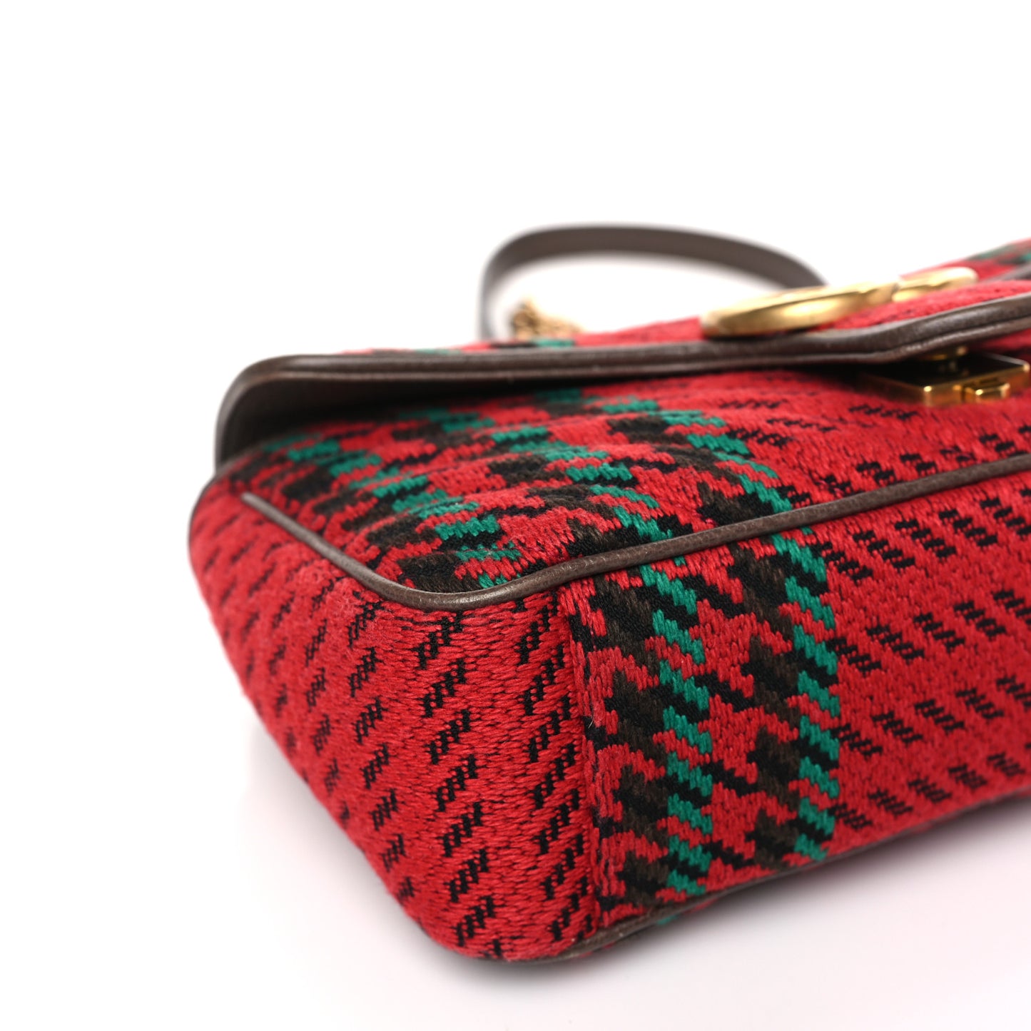 Wool Tweed Textured Dollar Calfskin Matelasse Diagonal Plaid Small GG Marmont Shoulder Bag Red Green Multicolor New Acero