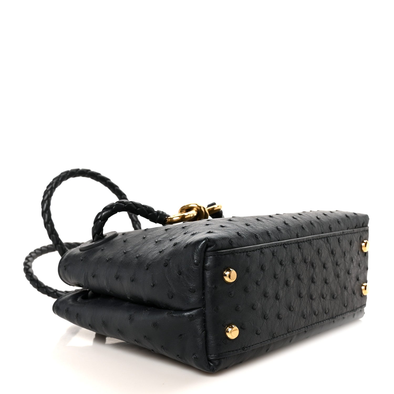 Bottega Veneta Ostrich Mini Andiamo Shoulder Bag Dark Blue 4 of 10