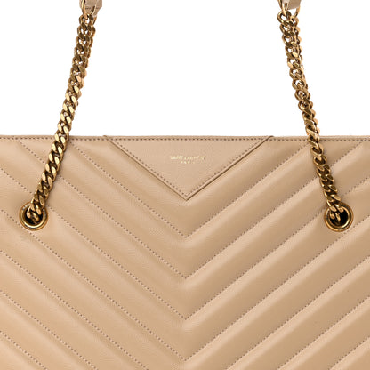 Saint Laurent Grain de Poudre Matelasse Chevron Medium Tribeca Shopping Bag Nude Powder 9 of 13