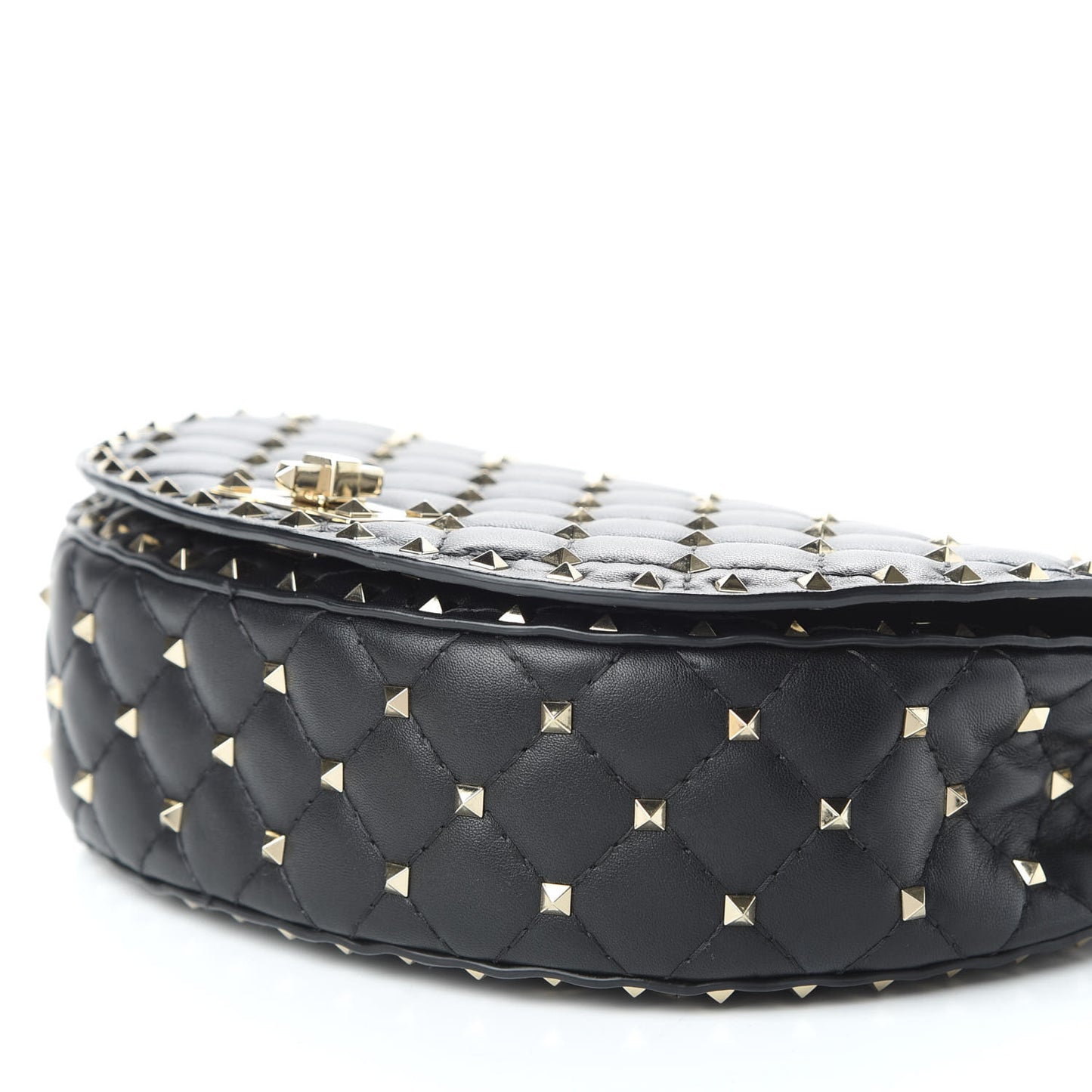 Nappa Medium Rockstud Spike Halfmoon Saddle Bag Black