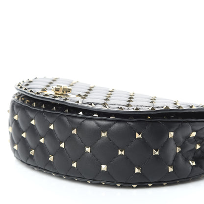 Valentino Garavani Nappa Medium Rockstud Spike Halfmoon Saddle Bag Black 6 of 8