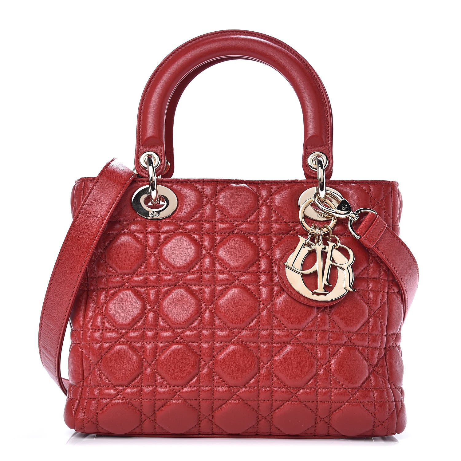 Christian Dior Lambskin Cannage Medium Lady Dior Red 1 of 9