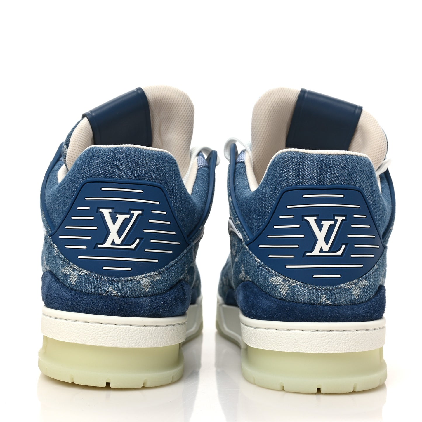 Monogram Denim Mens Trainer Sneakers 9 Blue