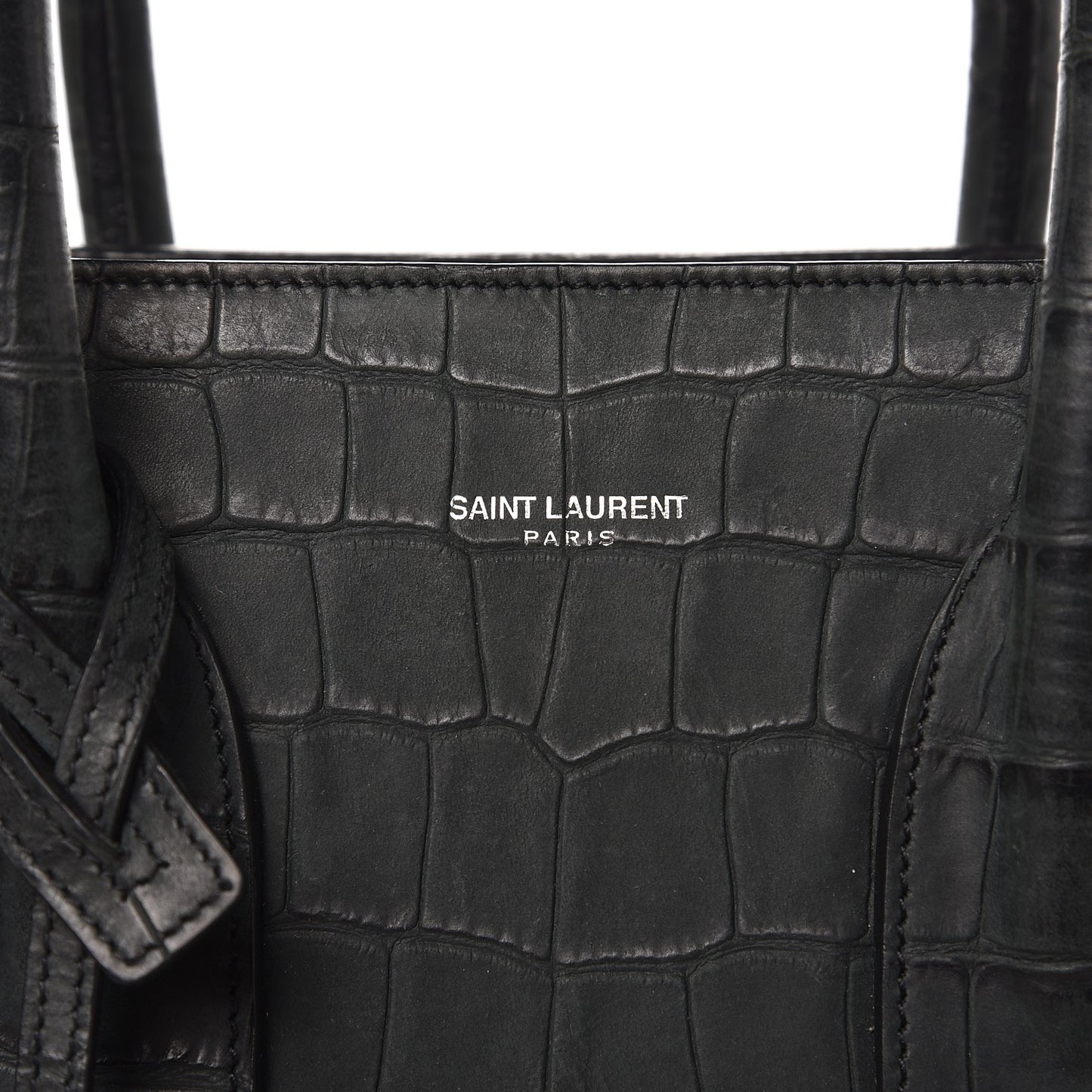 Calfskin Crocodile Embossed Small Sac de Jour Dusty Black