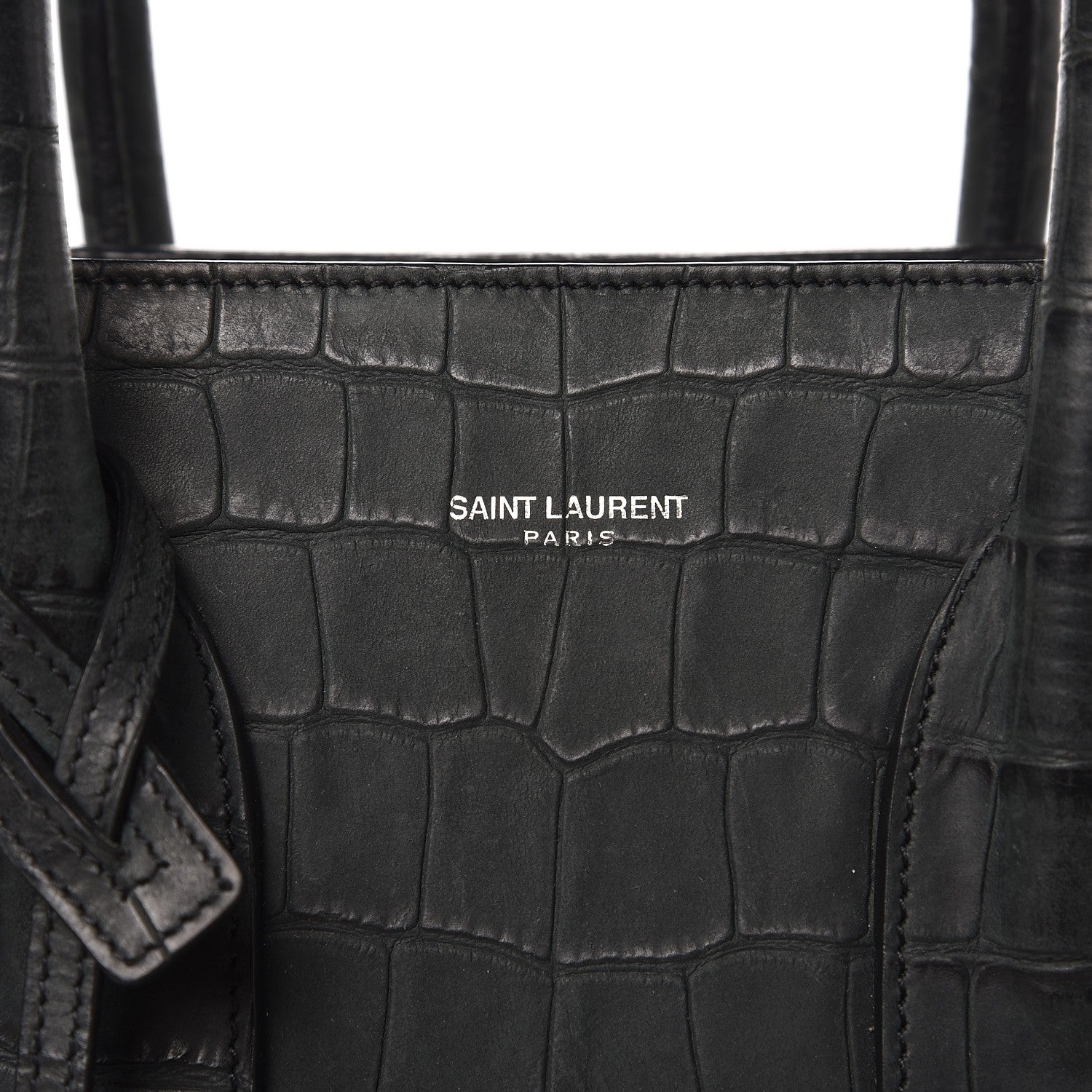 Saint Laurent Calfskin Crocodile Embossed Small Sac de Jour Dusty Black 9 of 14
