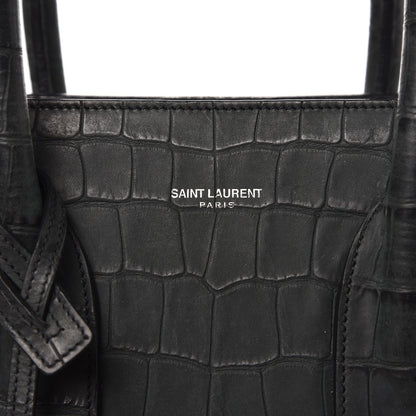 Saint Laurent Calfskin Crocodile Embossed Small Sac de Jour Dusty Black 9 of 14