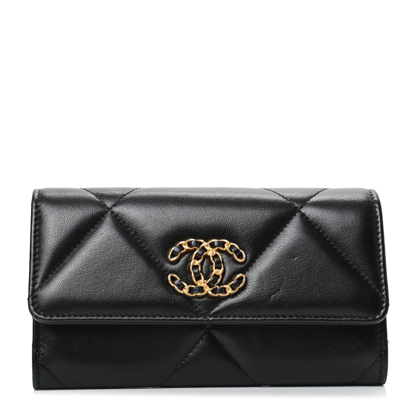 Lambskin Quilted Chanel 19 Flap Wallet Black