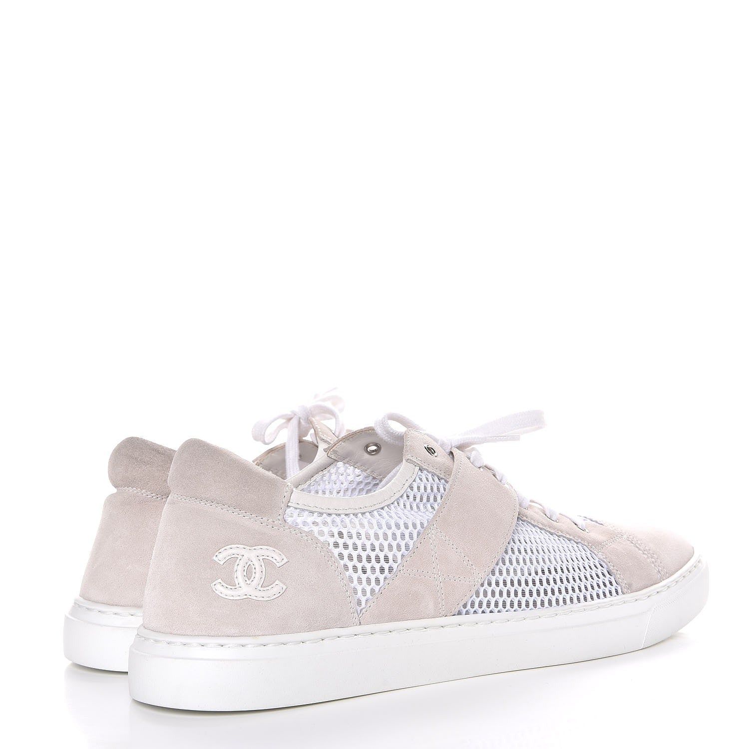 Chanel Fabric Mesh Suede Calfskin Sneakers 42 White 4 of 12