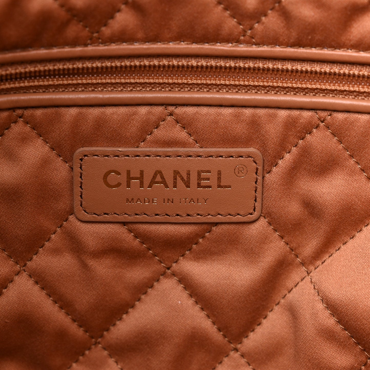Shiny Calfskin Quilted Small Chanel 22 Camel