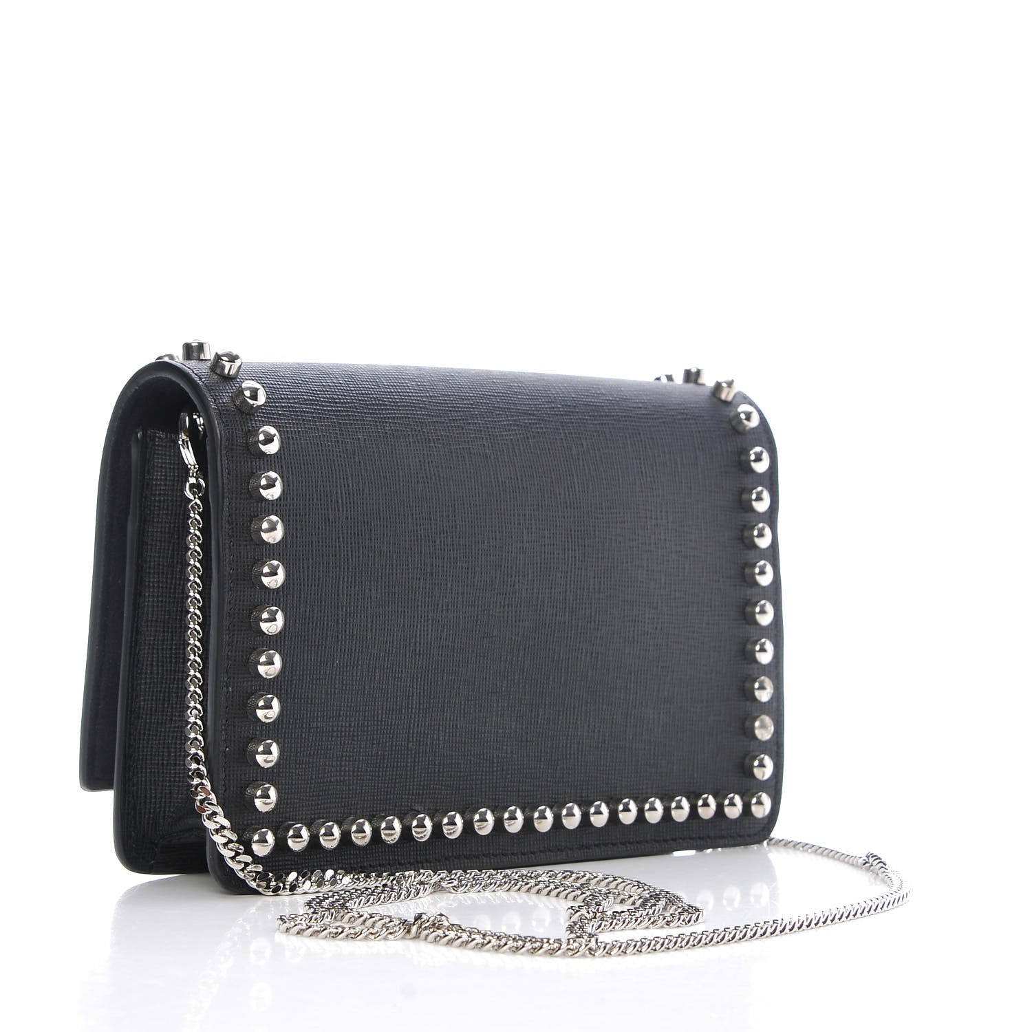 Fendi Vitello Elite Mink Fur Studded Karlito Tube Wallet on Chain Black 3 of 7