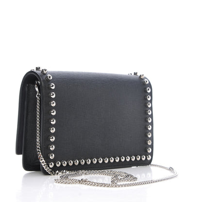 Fendi Vitello Elite Mink Fur Studded Karlito Tube Wallet on Chain Black 3 of 7
