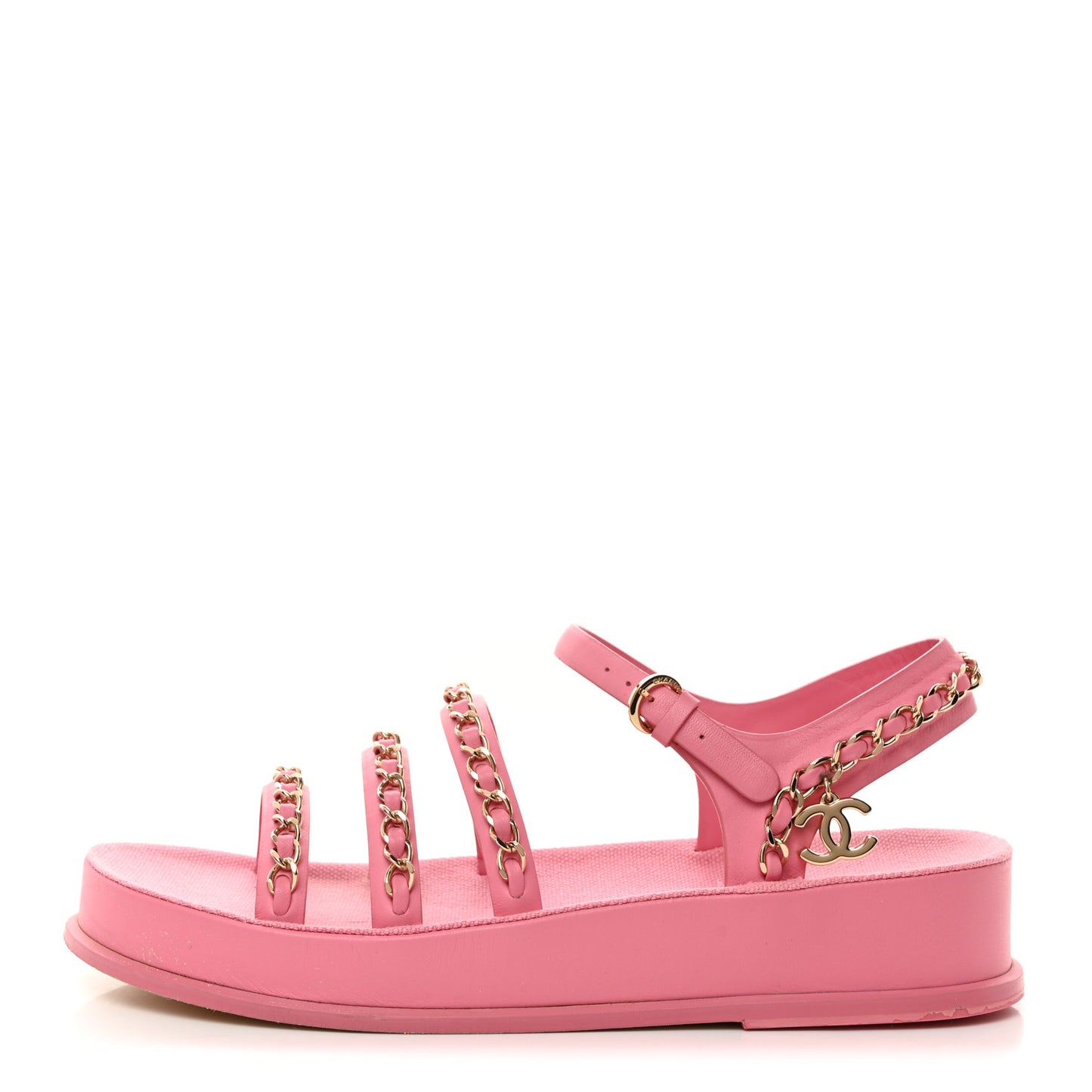 Calfskin Chain Platform Sandals 37 Pink