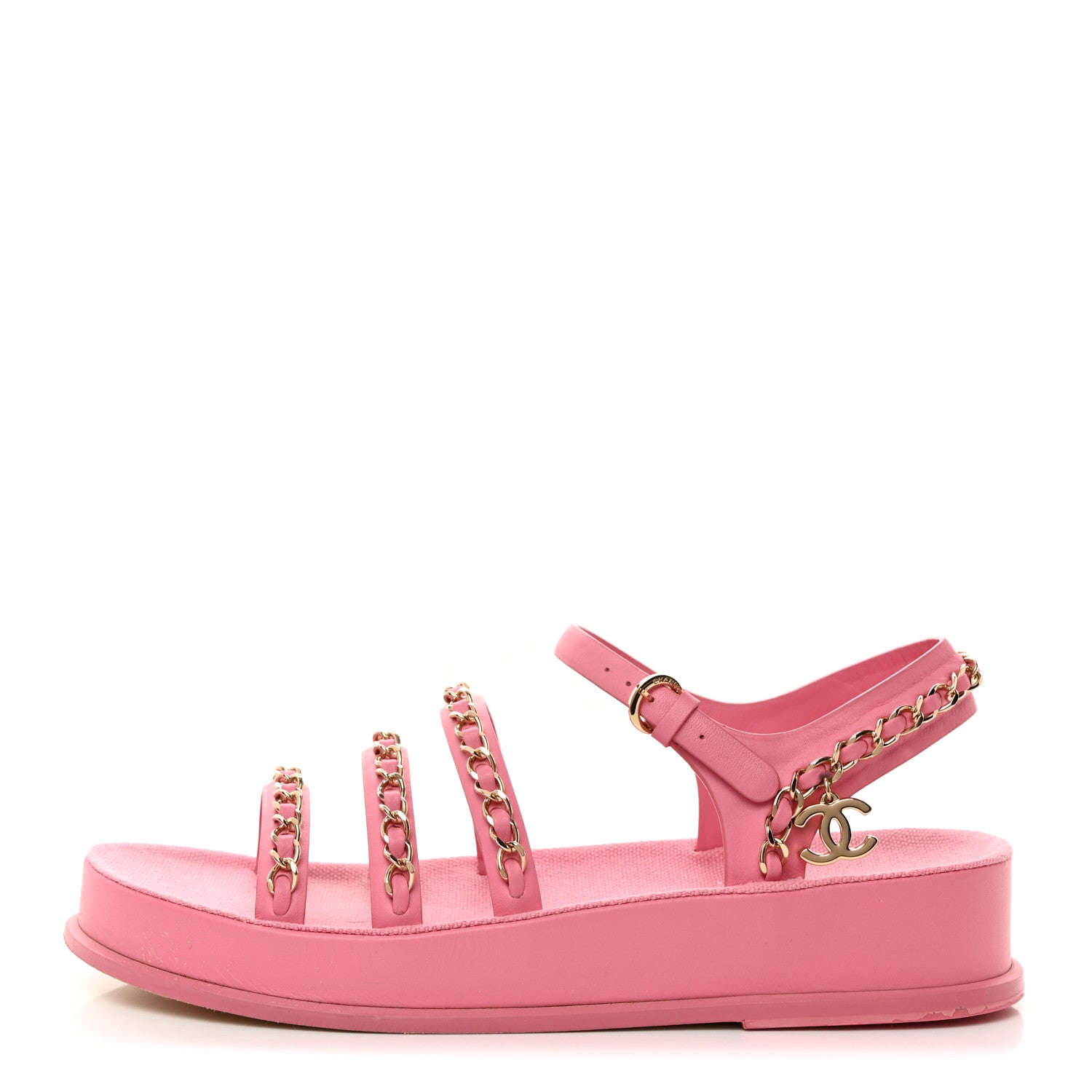 Chanel Calfskin Chain Platform Sandals 37 Pink 1 of 10