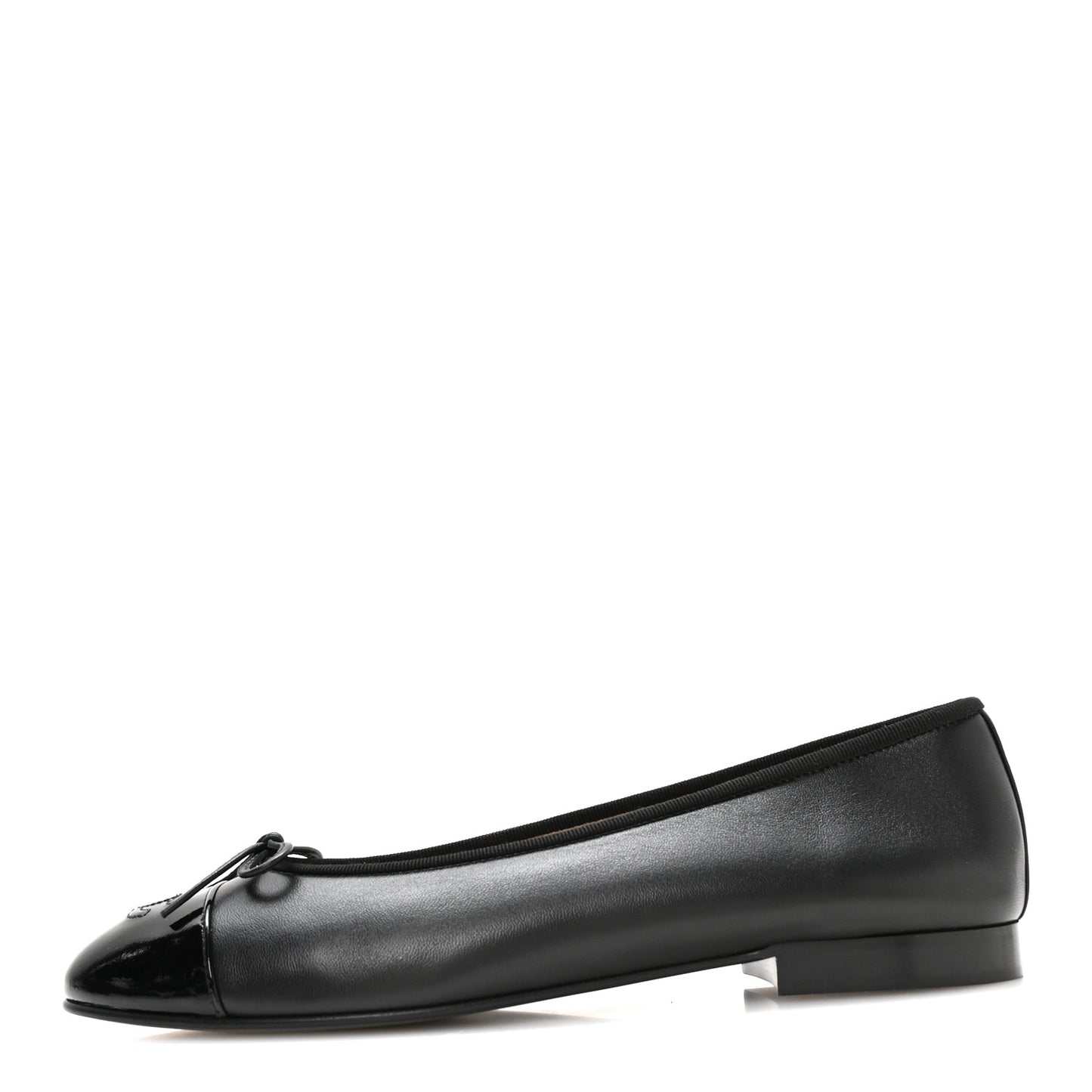 Lambskin Patent Cap Toe Ballerina Flats 39.5 Black