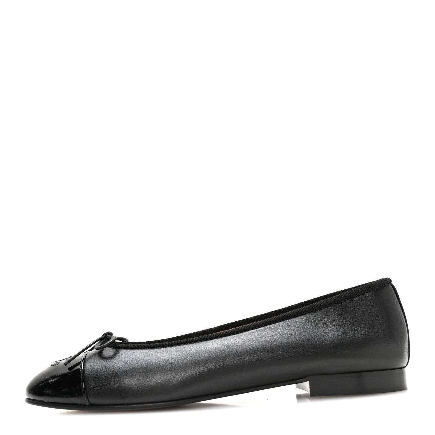 Chanel Lambskin Patent Cap Toe Ballerina Flats 39.5 Black 1 of 8