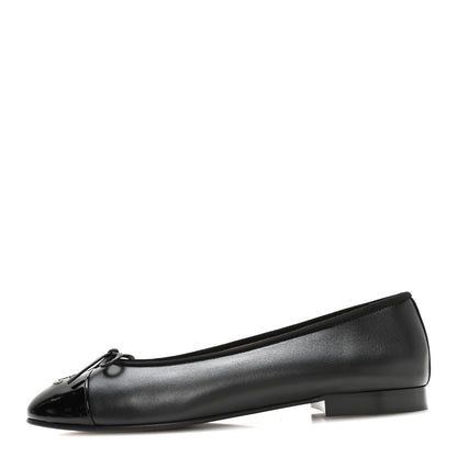 Chanel Lambskin Patent Cap Toe Ballerina Flats 39.5 Black 1 of 8