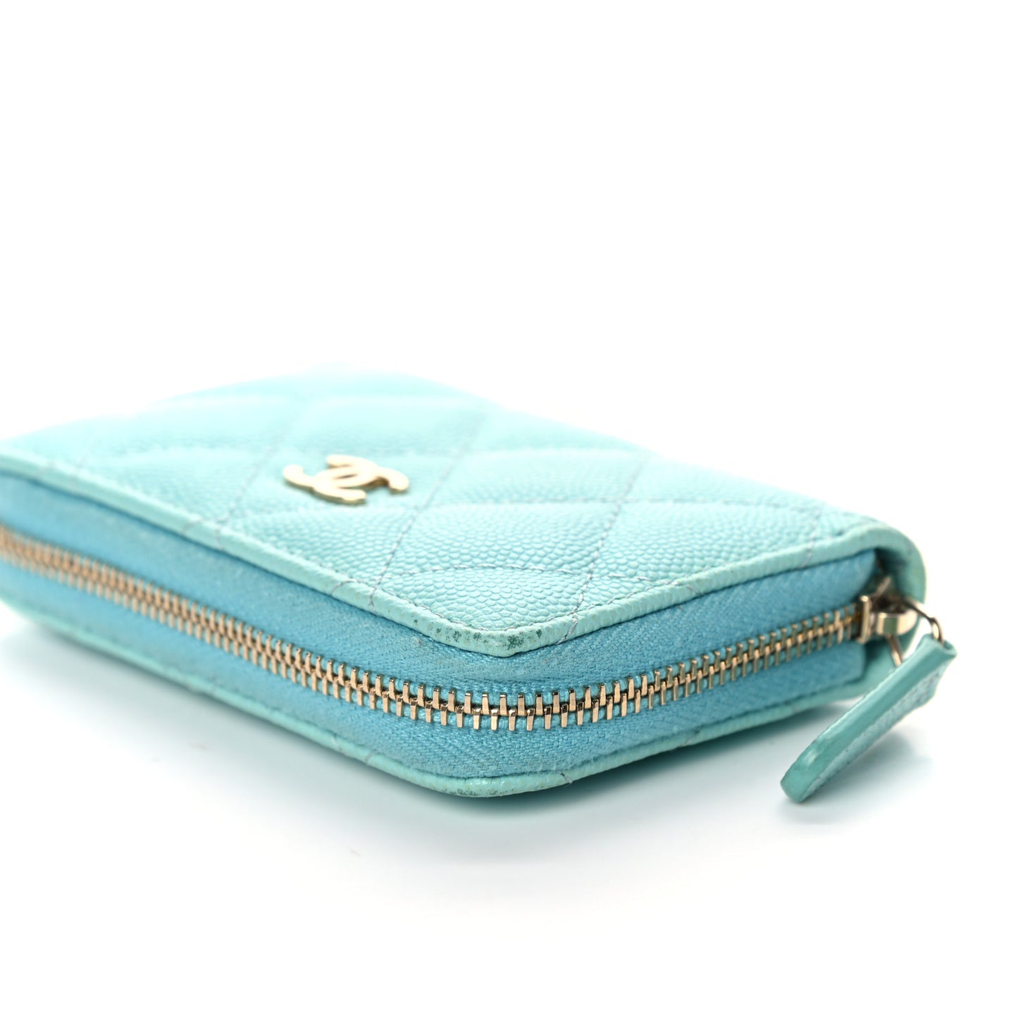 Caviar Quilted Zip Coin Purse Light Blue