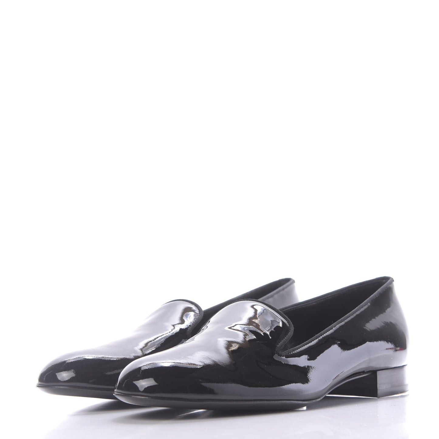 Patent Calfskin Smoking Slipper Flat Loafers 37 Black