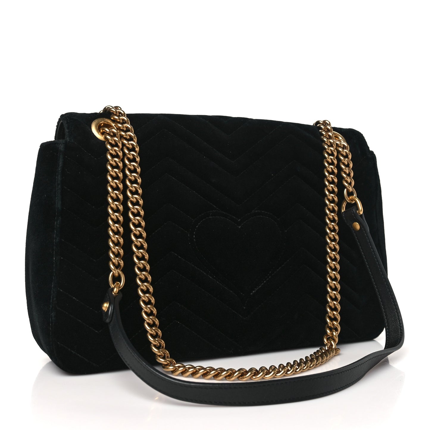 Velvet Matelasse Loved Embroidered Medium GG Marmont Shoulder Bag Black