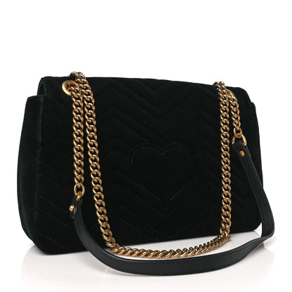 Gucci Velvet Matelasse Loved Embroidered Medium GG Marmont Shoulder Bag Black 3 of 10