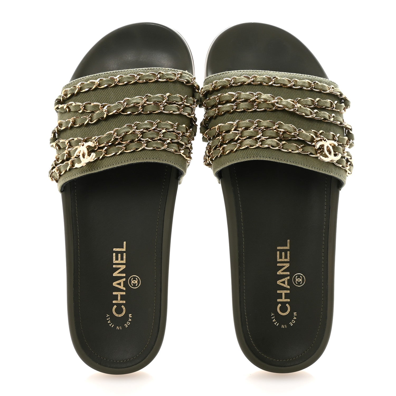 Chanel Canvas Chain Flat Sandals 39 Khaki 2 of 10