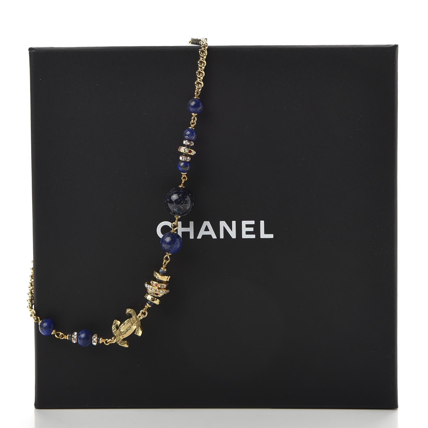 Chanel Crystal Bead Scarab CC Choker Necklace Blue 5 of 5