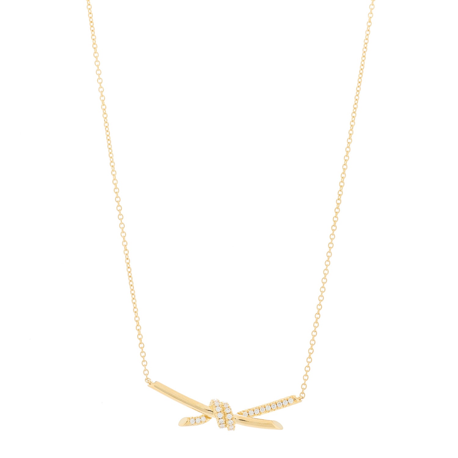 Tiffany 18K Yellow Gold Diamond Knot Necklace 1 of 6
