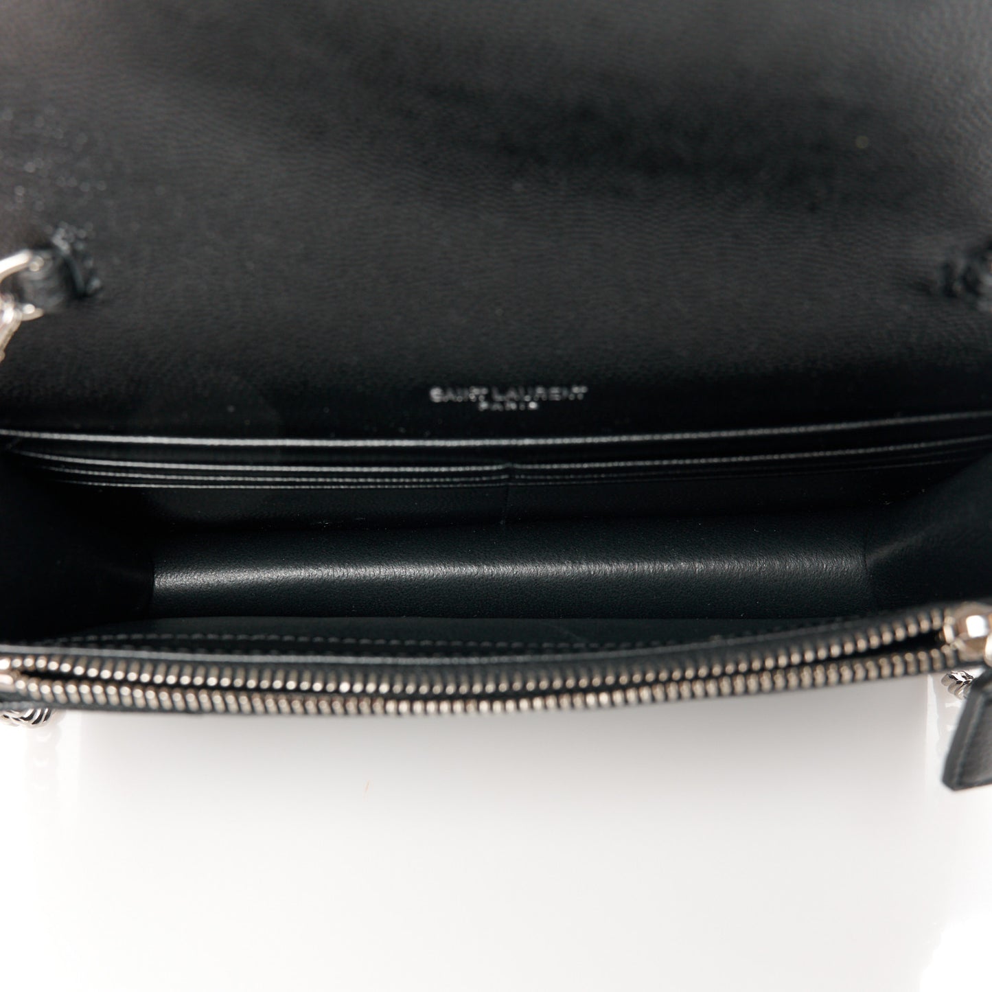 Grain De Poudre Matelasse Chevron Monogram Envelope Chain Wallet Black