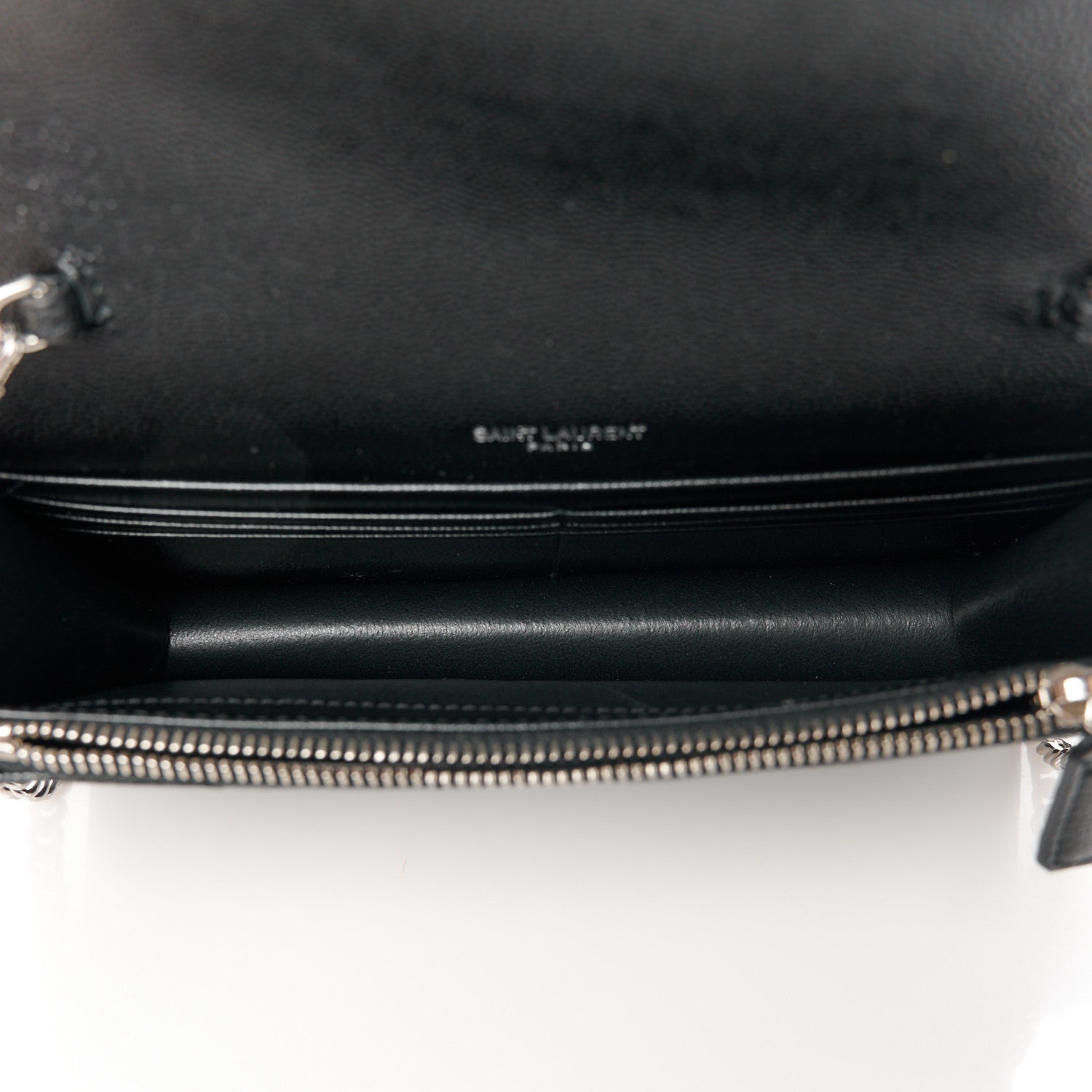 Saint Laurent Grain De Poudre Matelasse Chevron Monogram Envelope Chain Wallet Black 5 of 10