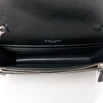Saint Laurent Grain De Poudre Matelasse Chevron Monogram Envelope Chain Wallet Black 5 of 10