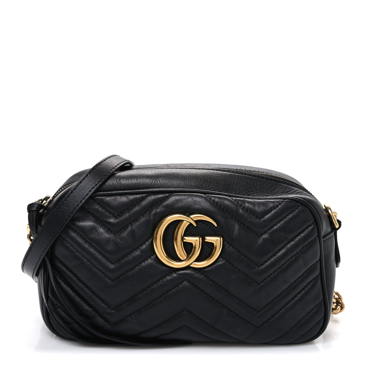 Gucci Calfskin Matelasse Small GG Marmont Chain Shoulder Bag Black 1 of 10