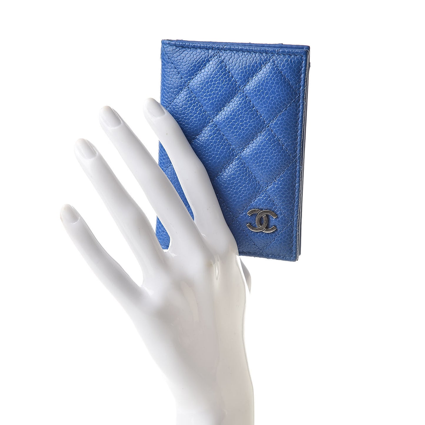 Caviar Quilted Card Holder Wallet Blue