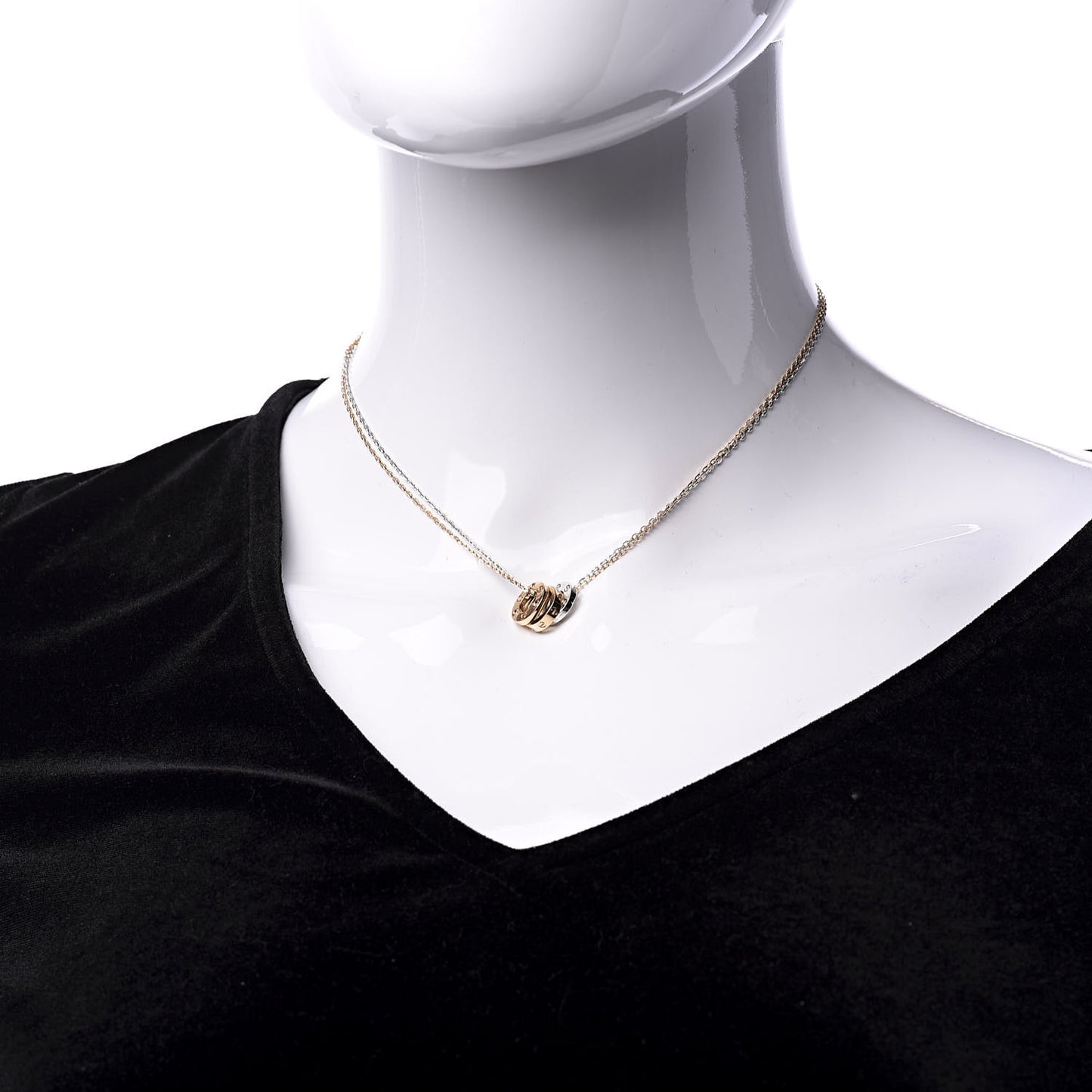 18K White Pink Gold Diamond Three Ring LOVE Pendant Necklace