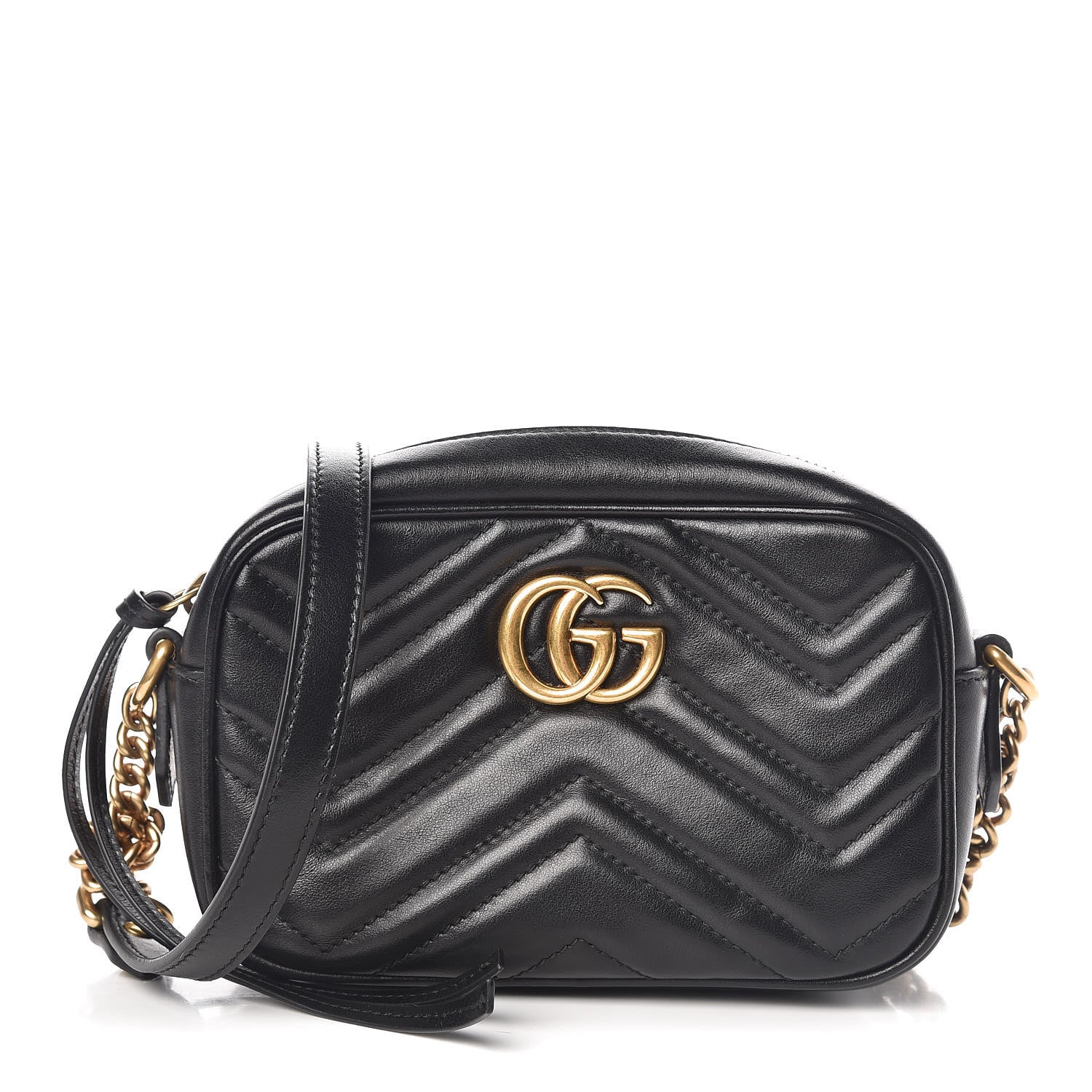 Gucci Calfskin Matelasse Mini GG Marmont Chain Shoulder Bag Black 1 of 9