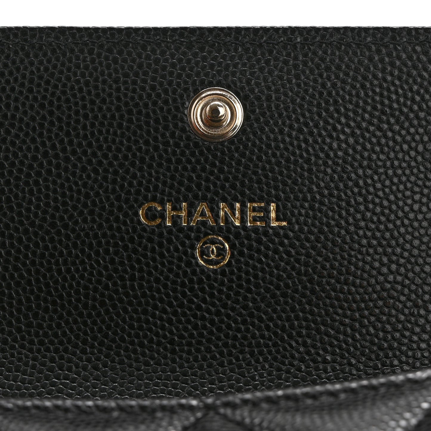 Caviar Quilted Crystal Enamel CC Flap Card Holder Black