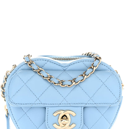 Chanel Lambskin Quilted CC In Love Heart Clutch With Chain Light Blue 8 of 12
