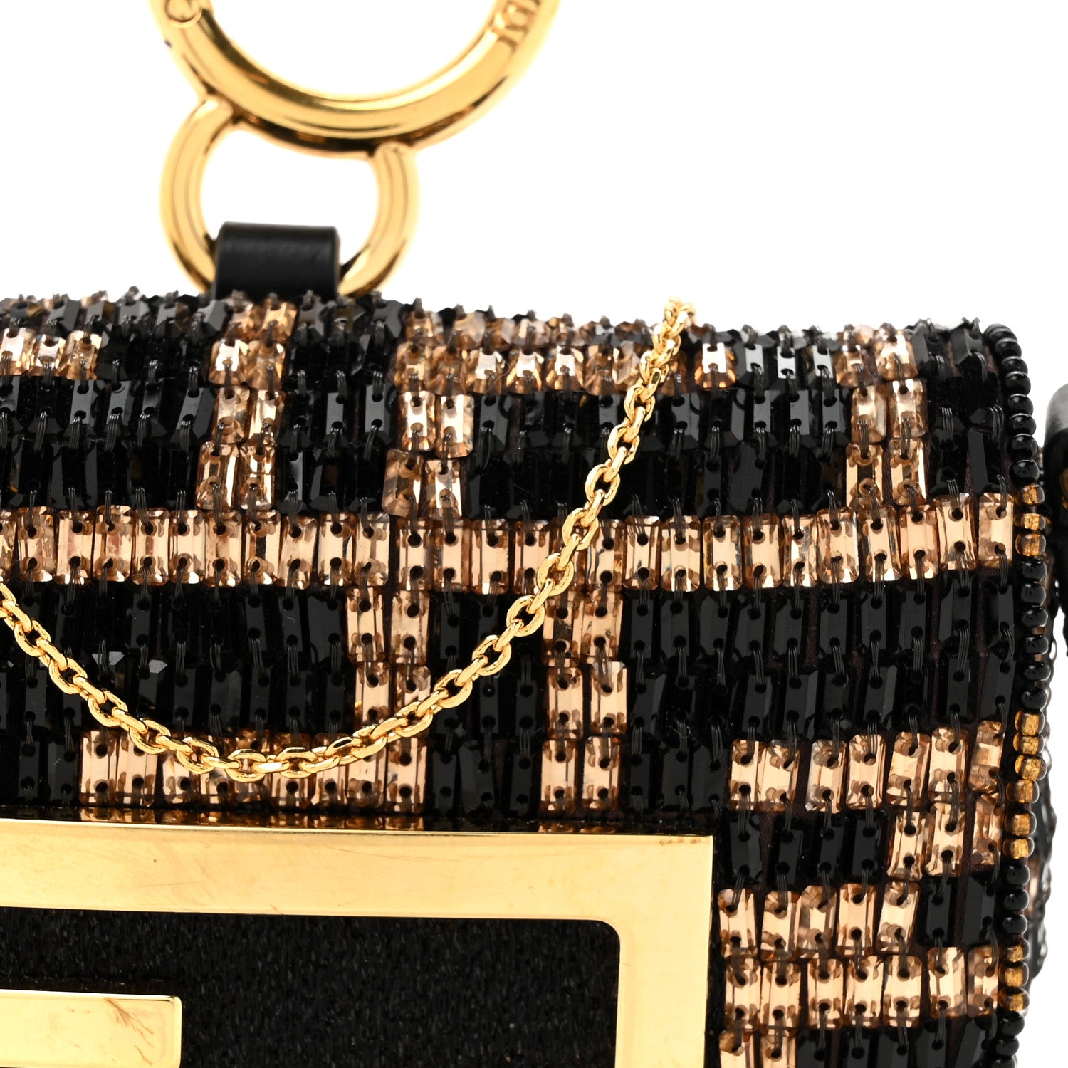 Fendi Crystal Vitello King FF Beaded Nano Maxi Buckle Baguette Charm Moro Black 8 of 11