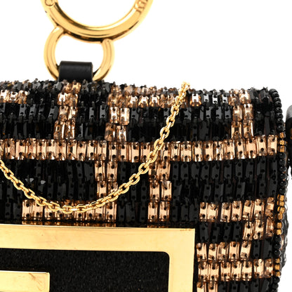 Fendi Crystal Vitello King FF Beaded Nano Maxi Buckle Baguette Charm Moro Black 8 of 11