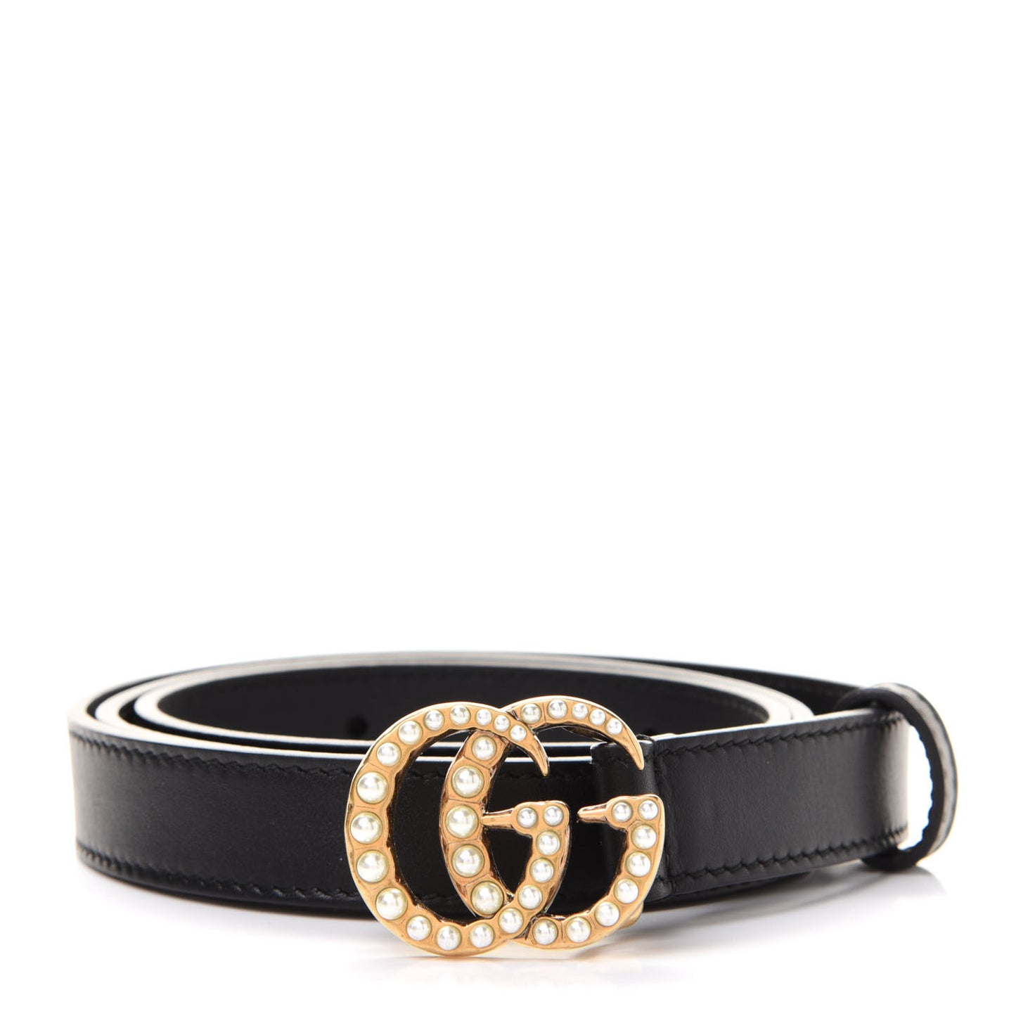 Calfskin Pearl Double G 20mm Belt 85 34 Black Cream